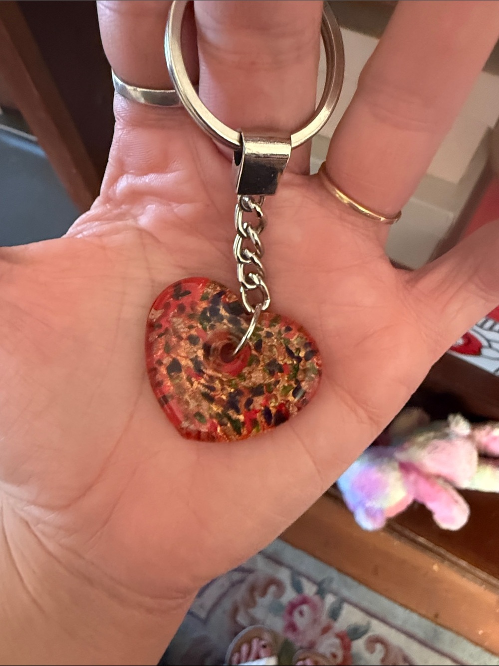 Handmade Red Multicolor Heart Keychain Pendant - Women Jewelry